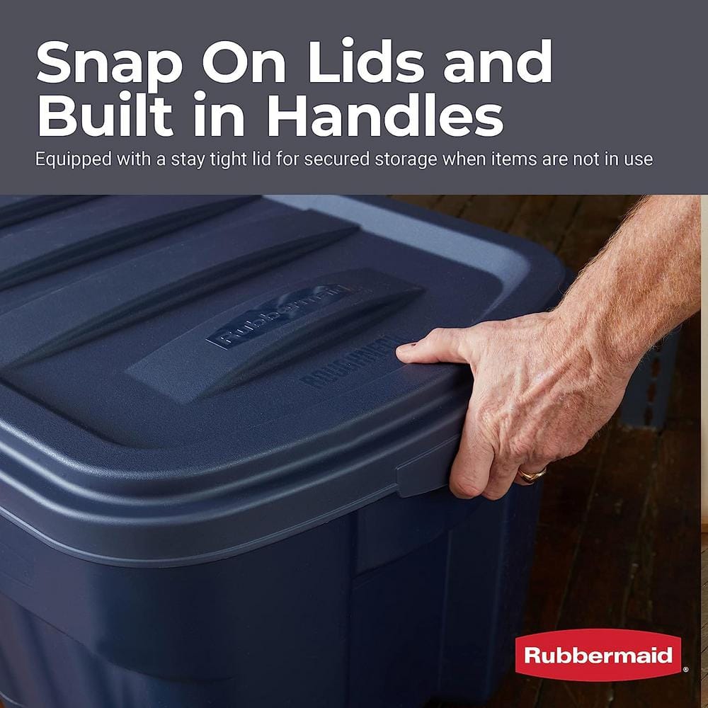 Rubbermaid Roughneck️ Durable Stackable 50 Gal Storage Totes, Dark Indigo Metallic, 2-Pack
