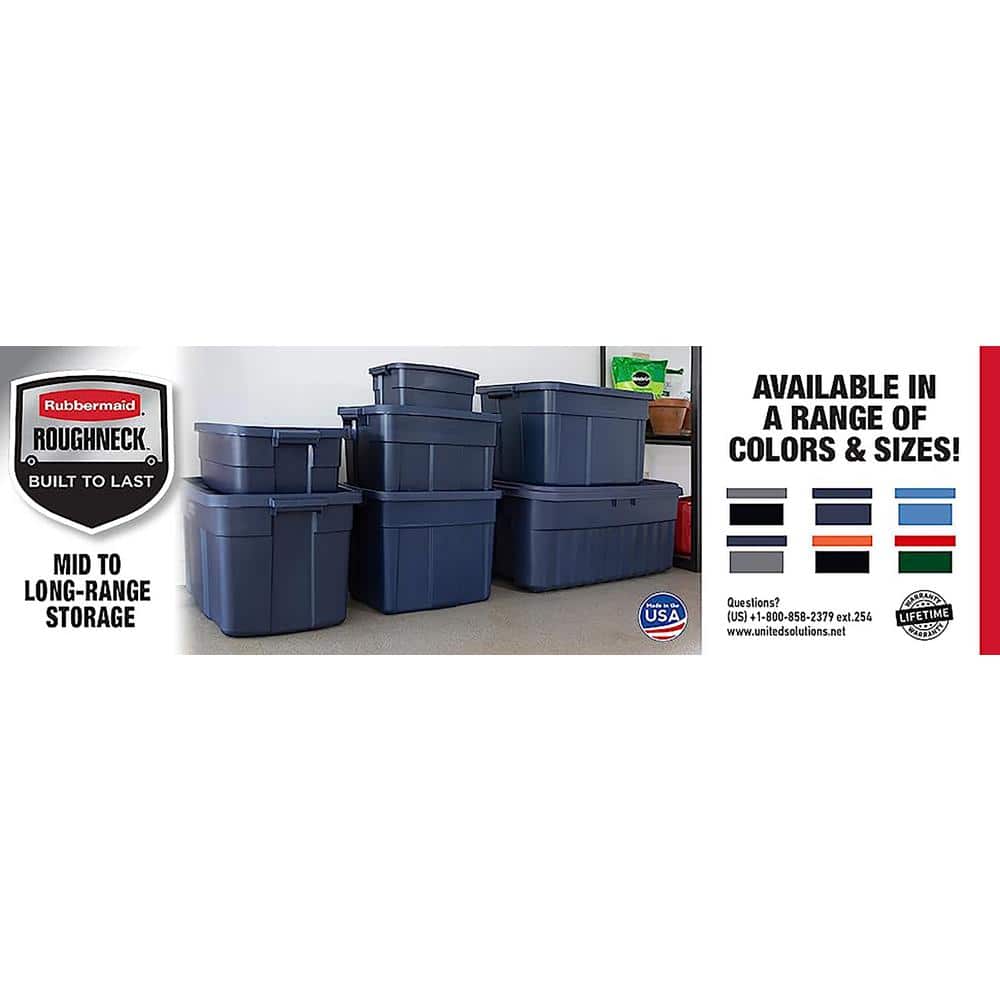 Rubbermaid Roughneck️ Durable Stackable 50 Gal Storage Totes, Dark Indigo Metallic, 2-Pack