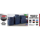 Rubbermaid Roughneck️ Durable Stackable 50 Gal Storage Totes, Dark Indigo Metallic, 2-Pack