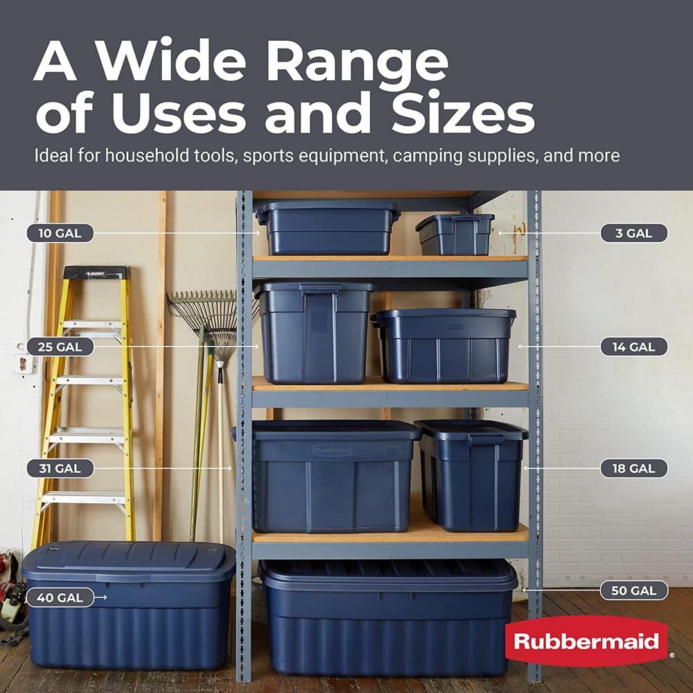 Rubbermaid Roughneck️ Durable Stackable 50 Gal Storage Totes, Dark Indigo Metallic, 2-Pack