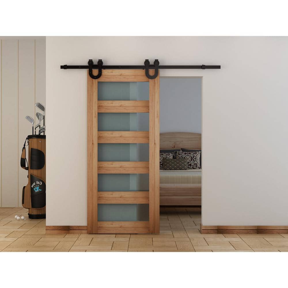 Everbilt 72 in. Black Horseshoe Sliding Barn Door Track and Hardware Kit