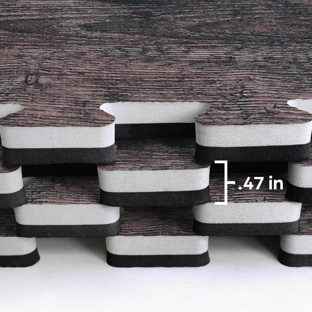 Norsk Reversible Dark Walnut/Black Faux Wood 24 in. x 24 in. x 0.47 in. Foam Mats (4-Pack)