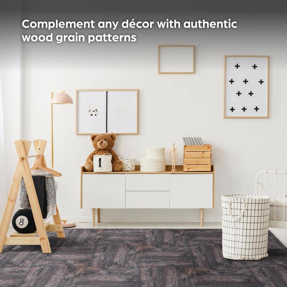 Norsk Reversible Dark Walnut/Black Faux Wood 24 in. x 24 in. x 0.47 in. Foam Mats (4-Pack)