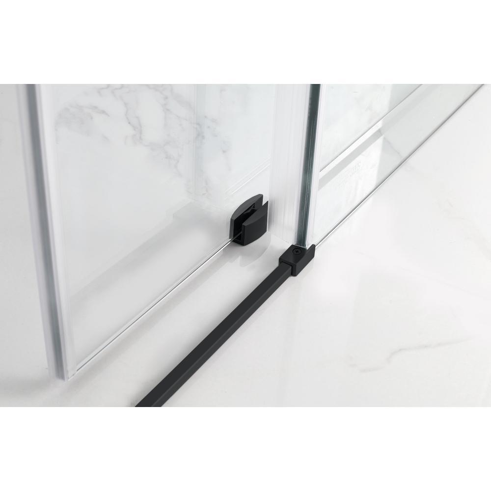 Coraline XL 44 in. - 48 in. x 34 in. x 80 in. Frameless Corner Sliding Shower Enclosure Clear Glass in Matte Black Right - Super Arbor
