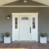68 in. x 80 in. Camber Top White Left-Hand 14 in. 3-Lite Sidelites Primed Steel Prehung Front Door with 4-9/16 in. Frame - Super Arbor