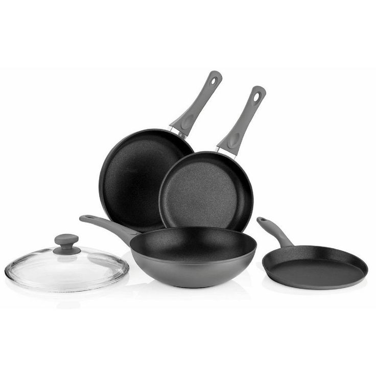 5-Piece Titanium Coated Aluminum Non-Stick Frying Pan Set in Gray