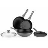 5-Piece Titanium Coated Aluminum Non-Stick Frying Pan Set in Gray