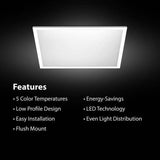 Commercial Electric 2 ft. x 2 ft. 4250 Lumens Non-Dimmable White Integrated LED Flat Panel Ceiling Flush Mount Light Fixture Selectable 5CCT