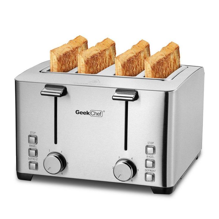 1500 W 4-Slice Silver Wide Slot Toaster with 6 Bread Shade Settings and Removable Crumb Tray