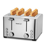 1500 W 4-Slice Silver Wide Slot Toaster with 6 Bread Shade Settings and Removable Crumb Tray