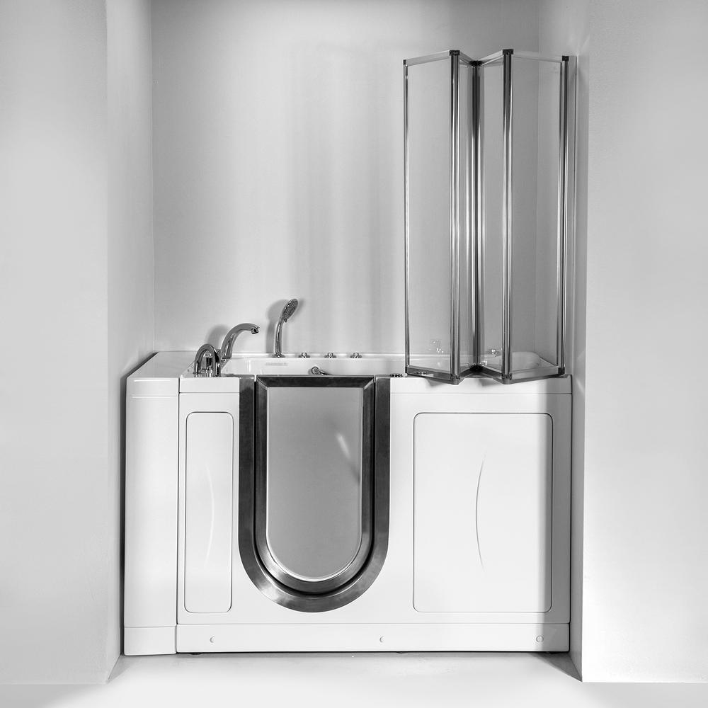 Elite 52 in. Walk-In Whirlpool and Air Bath Bathtub in White with LH Door, Thermostatic Faucet, Dual Drain,Shower Screen - Super Arbor