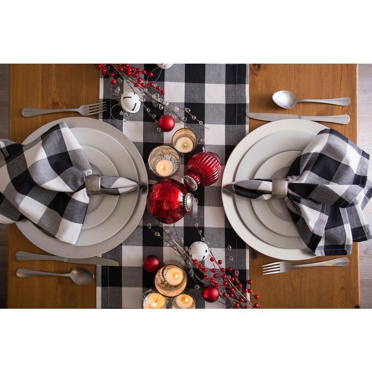 Black Buffalo Check Cotton Table Runner