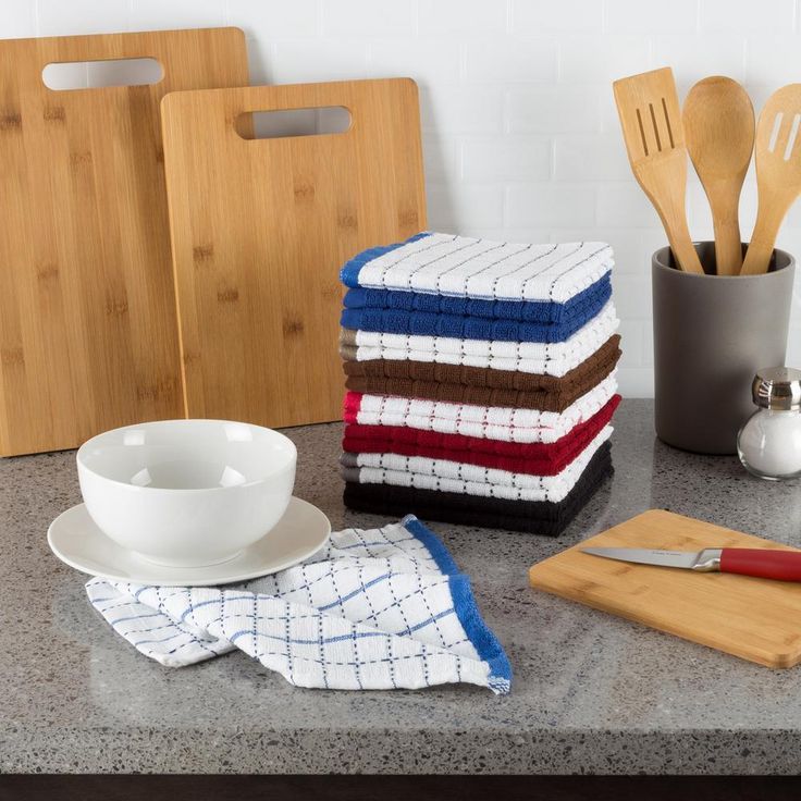 Multi Windowpane Pattern Cotton Kitchen Towels (Set of 16)