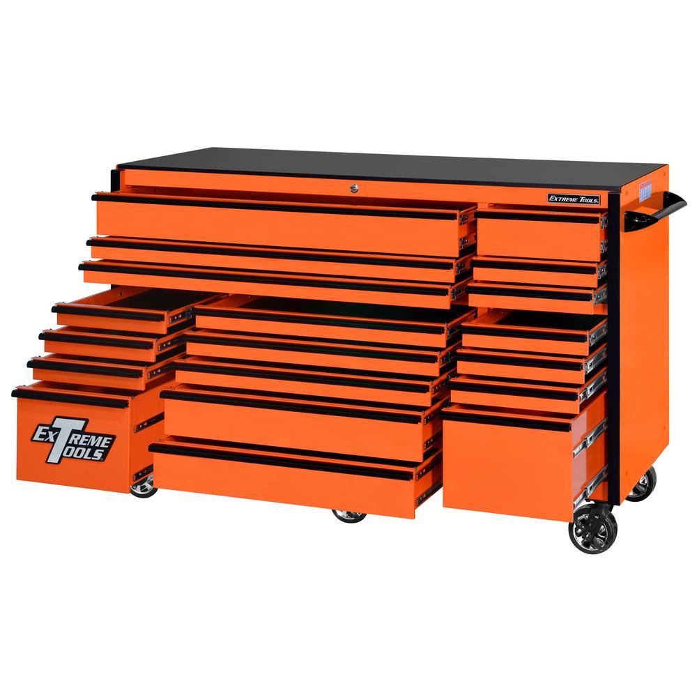 RX 72 in. 19-Drawer Roller Cabinet Tool Chest in Orange with Black Handles and Trim - Super Arbor