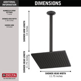 1-Spray 11.8 in. Single Wall Mount Square Fixed Rain Shower Head in Matte Black