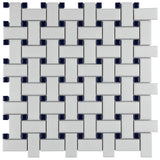 Merola Tile Metro Basketweave Matte White with Cobalt Dot 11-3/4 in. x 11-3/4 in. Porcelain Mosaic Tile (19.58 sq. ft./Case)