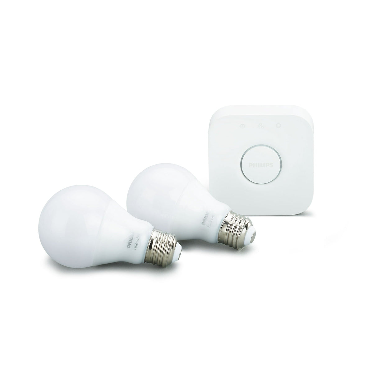 Philips Hue White A19 LED 60W Equivalent Dimmable Smart Wireless Lighting Starter Kit – 2 Bulbs + Bridge