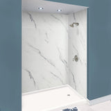 Expressions 48 in. x 48 in. x 96 in. 4-Piece Easy Up Adhesive Alcove Shower Wall Surround in Bianca - Super Arbor