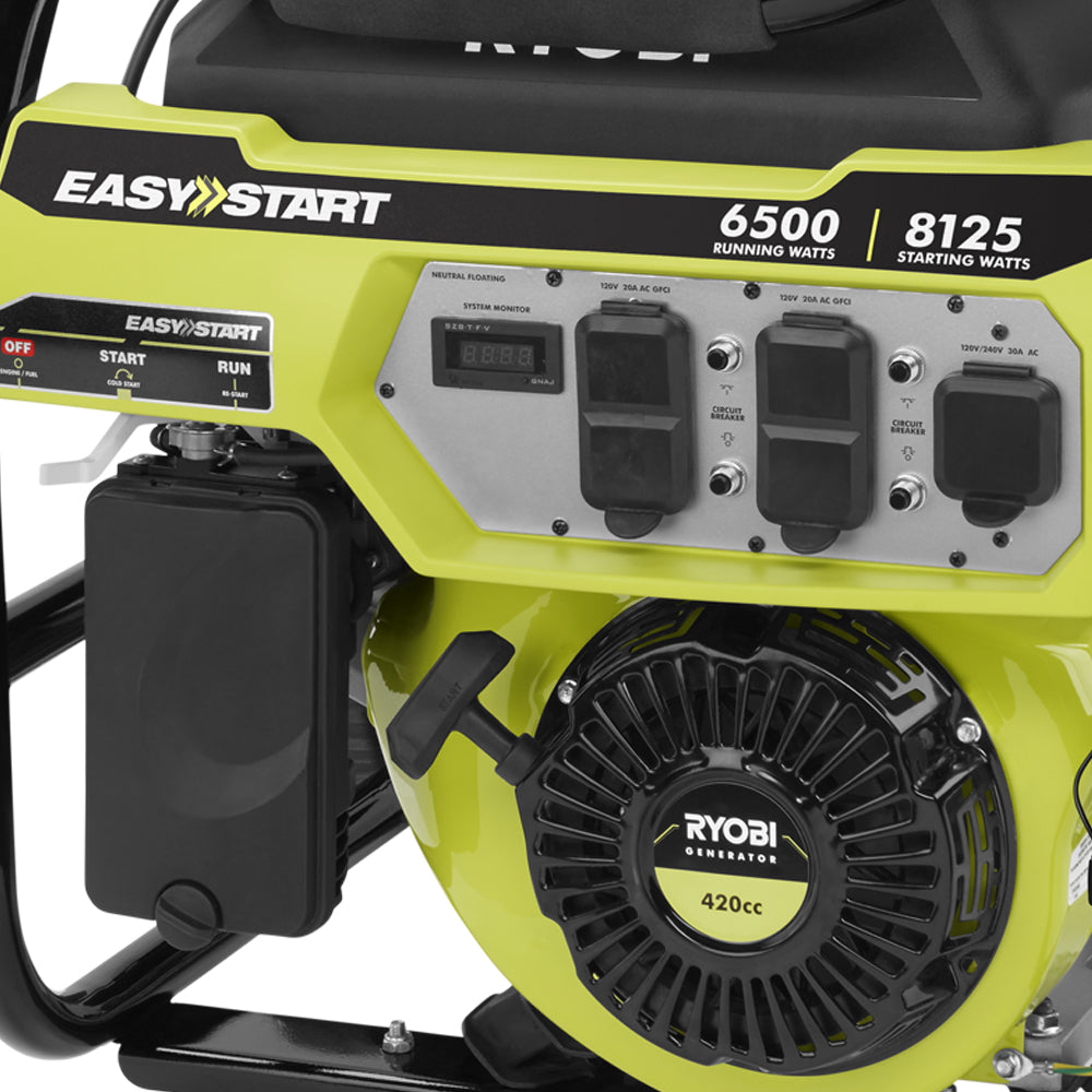 RYOBI 6,500-Watt Gasoline Powered Portable Generator with CO Shutdown Sensor