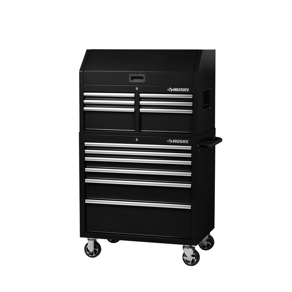 36 in. W 12-Drawer, Deep Combination Tool Chest and Cabinet Set in Gloss Black