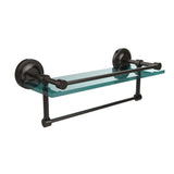 16 in. L  x 5 in. H  x 5 in. W Gallery Clear Glass Bathroom Shelf with Towel Bar in Polished Nickel - Super Arbor