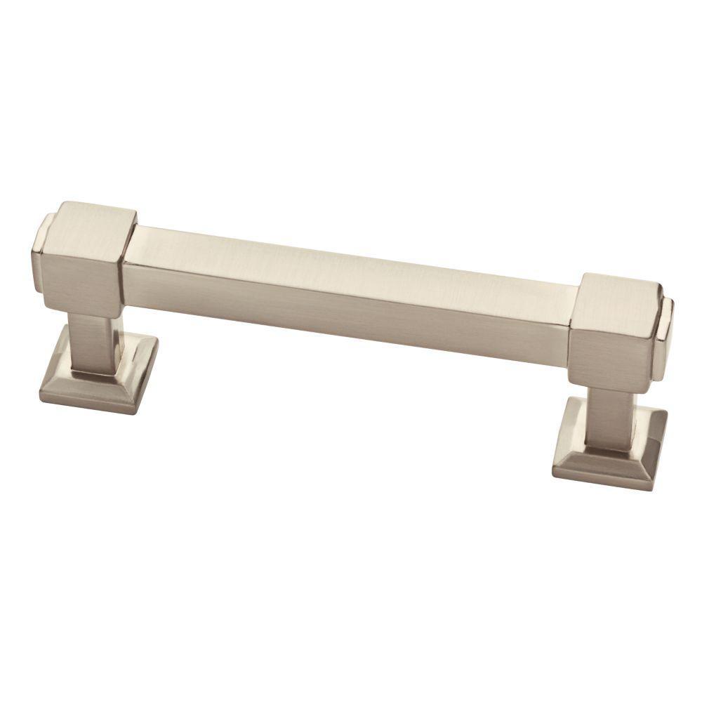 Classic Square 3 in. (76mm) Center-to-Center Classic Satin Nickel and Clear Glass Bar Drawer Pull - Super Arbor