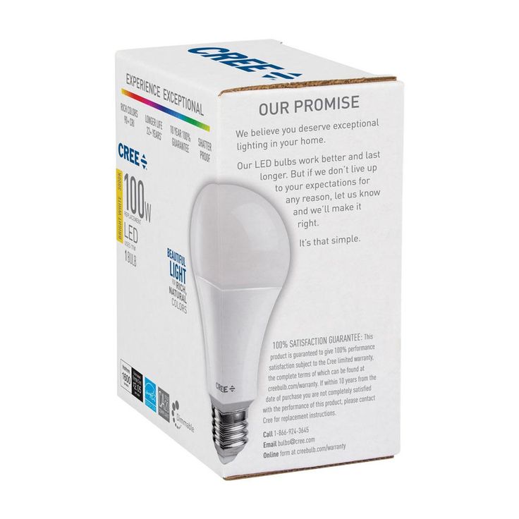 Cree 100W Equivalent Bright White (3000K) A21 Dimmable Exceptional Light Quality LED Light Bulb