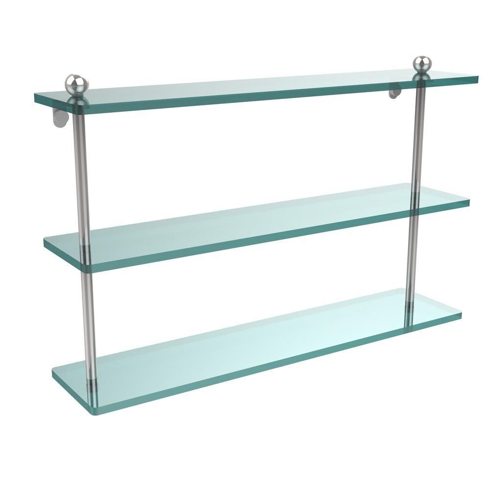 22 in. L  x 15 in. H  x 5 in. W 3-Tier Clear Glass Bathroom Shelf in Satin Nickel - Super Arbor