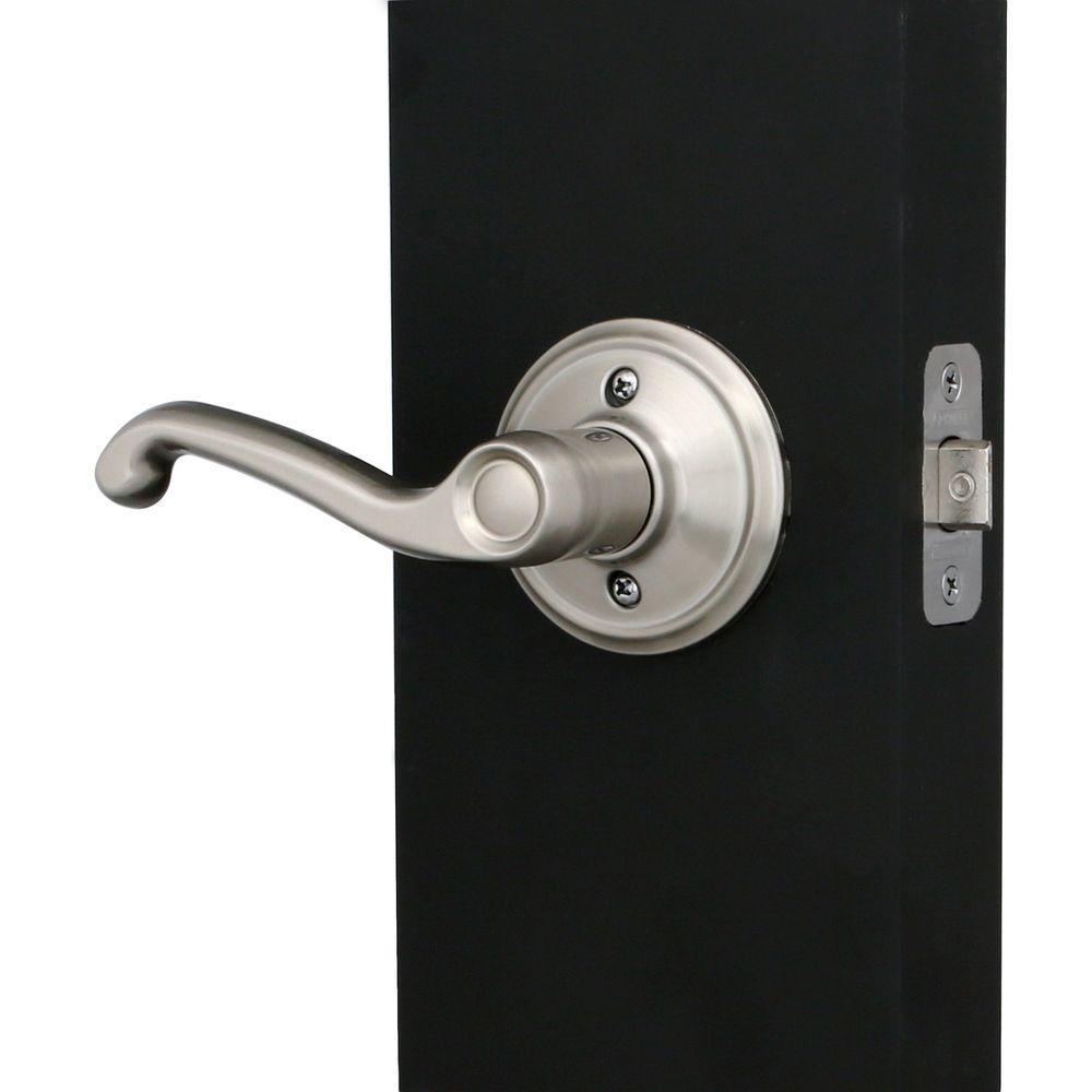 Plymouth Satin Nickel Entry Door Handle with Right Handed Flair Door Lever - Super Arbor