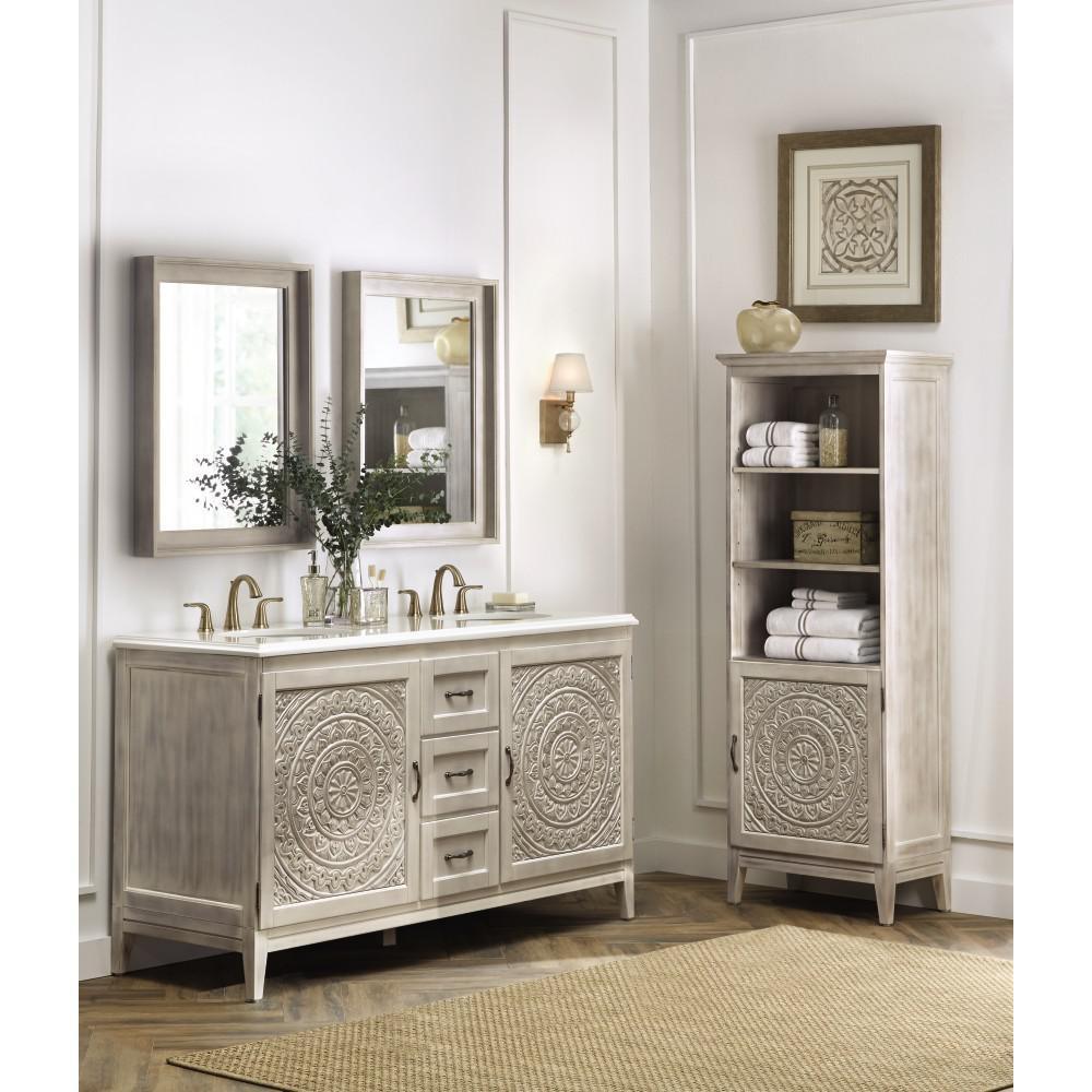 Chennai 61 in. W Double Vanity in White Wash with Engineered Stone Vanity Top in Crystal White with White Sinks - Super Arbor