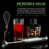 Multi-Purpose Immersion Hand Blender Set-500-Watts, Includes Food Chopper, Egg Whisk, BPA-Free Beaker, Black, 6-Speed
