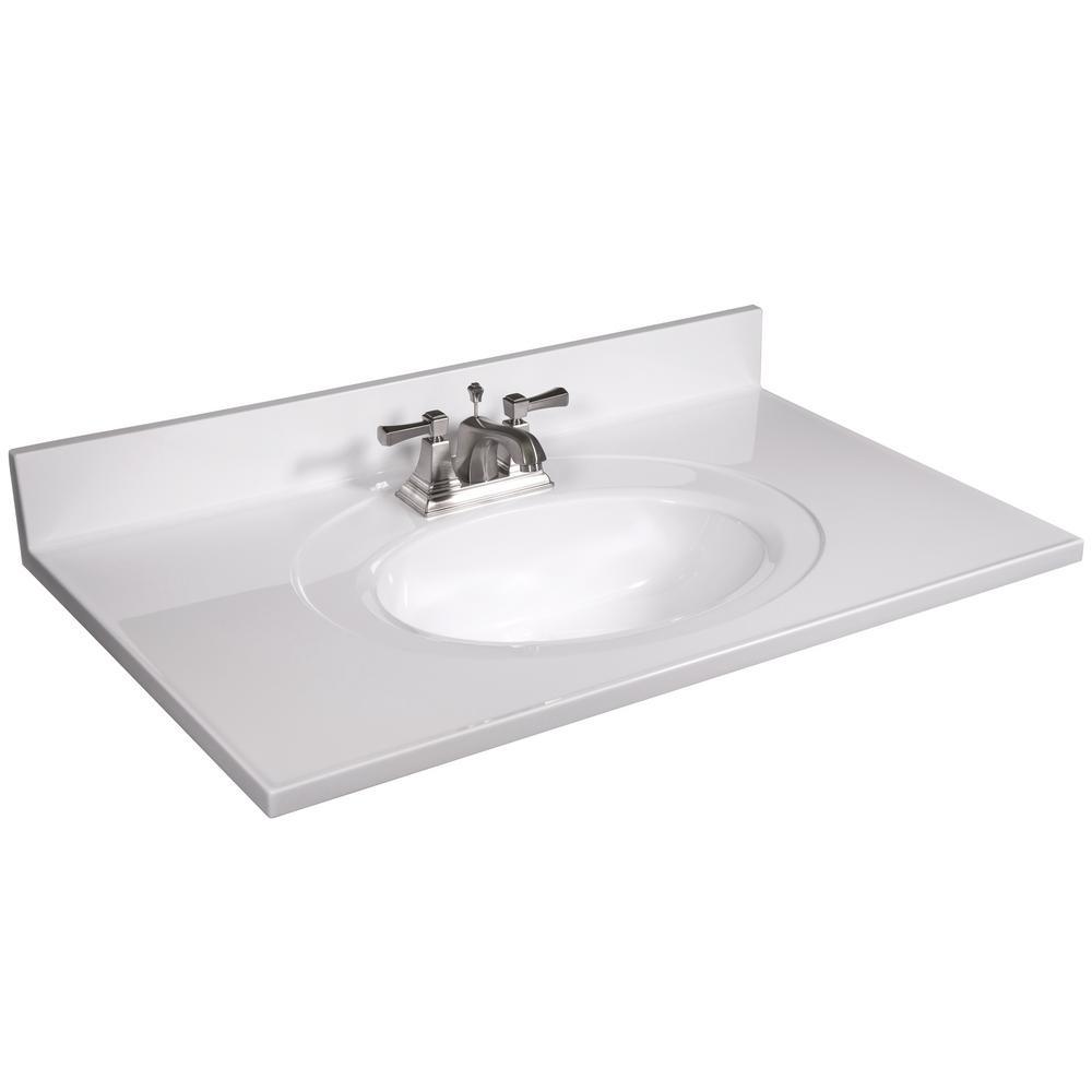 37 in. W x 22 in. D Cultured Marble Vanity Top in White with Solid White Bowl - Super Arbor