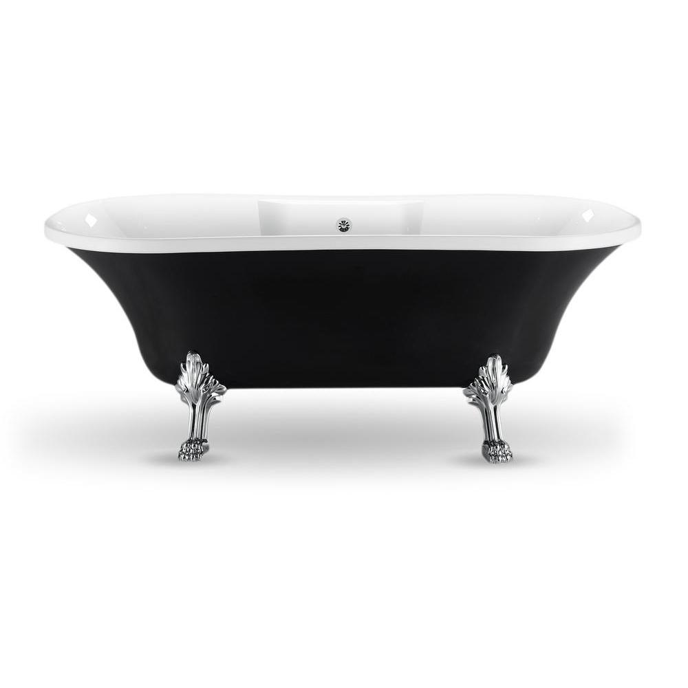 68 in. Acrylic Fiberglass Clawfoot Non-Whirlpool Bathtub in Black - Super Arbor