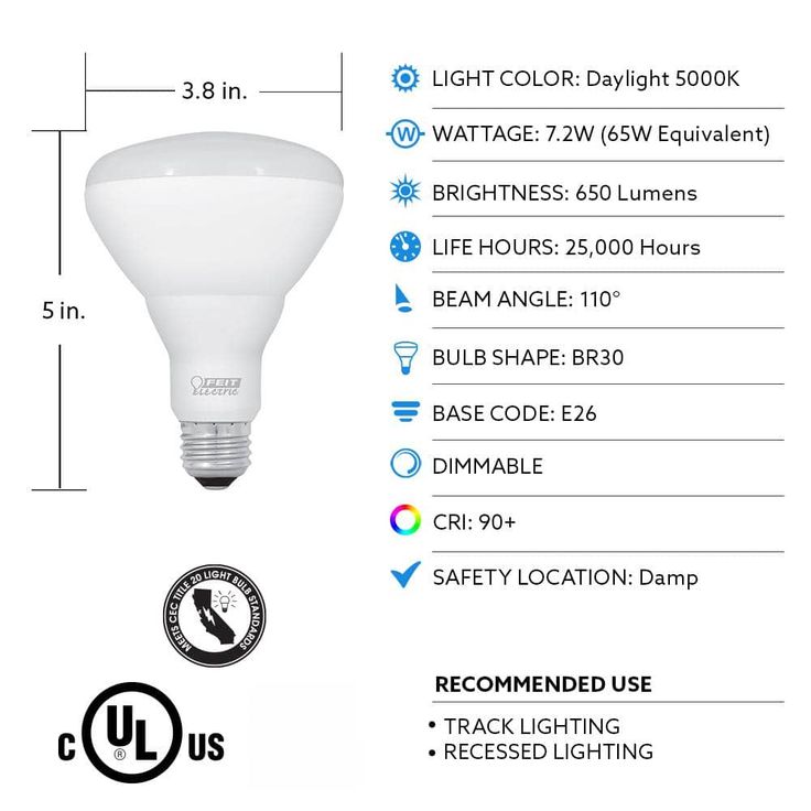 Feit Electric 65-Watt Equivalent BR30 Dimmable CEC Title 20 Compliant LED ENERGY STAR 90+ CRI Flood Light Bulb, Daylight (3-Pack)