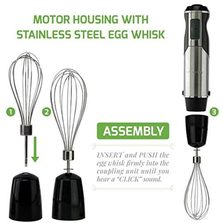 Multi-Purpose Immersion Hand Blender Set-500-Watts, Includes Food Chopper, Egg Whisk, BPA-Free Beaker, Black, 6-Speed