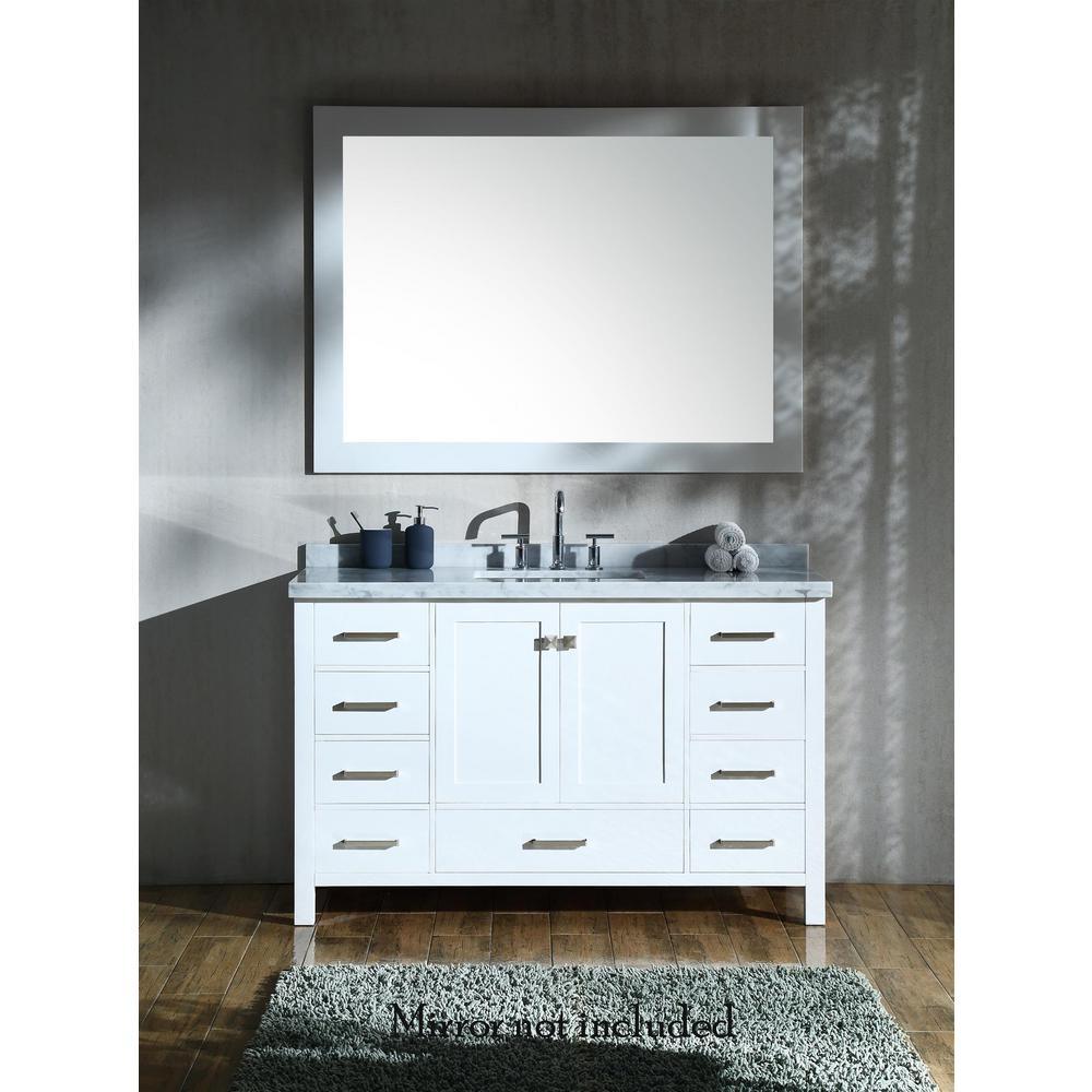 Cambridge 55 in. Bath Vanity in White with Marble Vanity Top in Carrara White with White Basin - Super Arbor