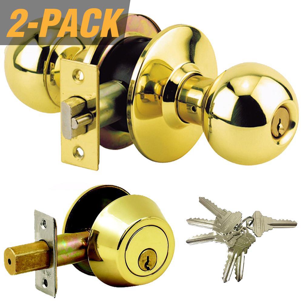 Stainless Steel Grade-3 Entry Door Knob Combo Lock Set with Deadbolt and 12 SC1 Keys Total, (2-Pack, Keyed Alike) - Super Arbor