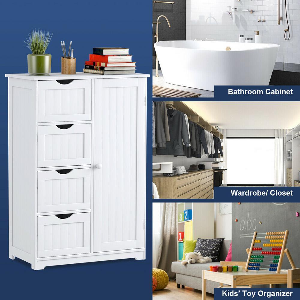 Decora Ready to Assemble 12 in. x 32 in. x 22 in. Wooden 4-Drawer Bath Cabinet Storage Cupboard with 2-Shelves in White - Super Arbor