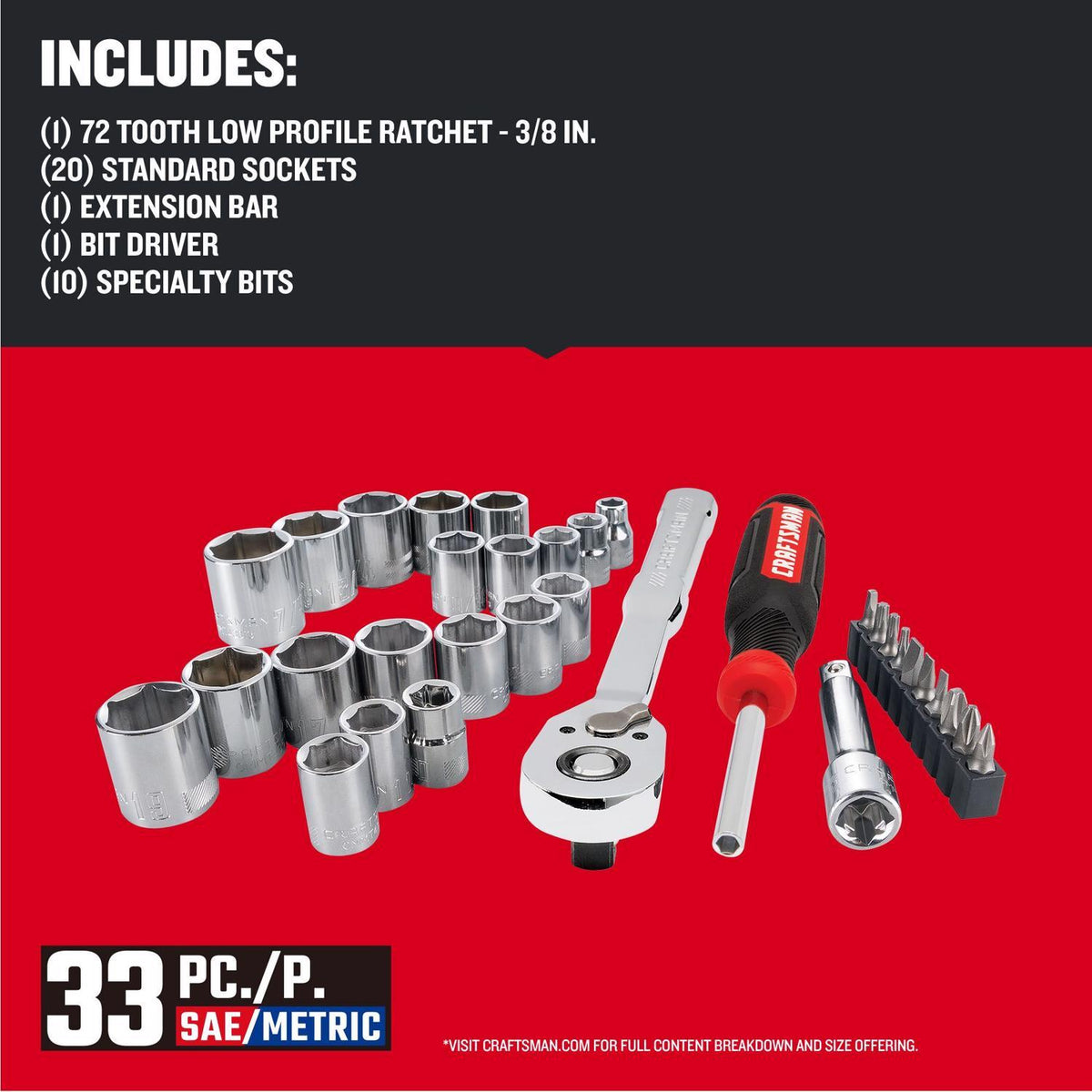Craftsman 33-Piece 3/8" Drive Metric and SAE Tool Set
