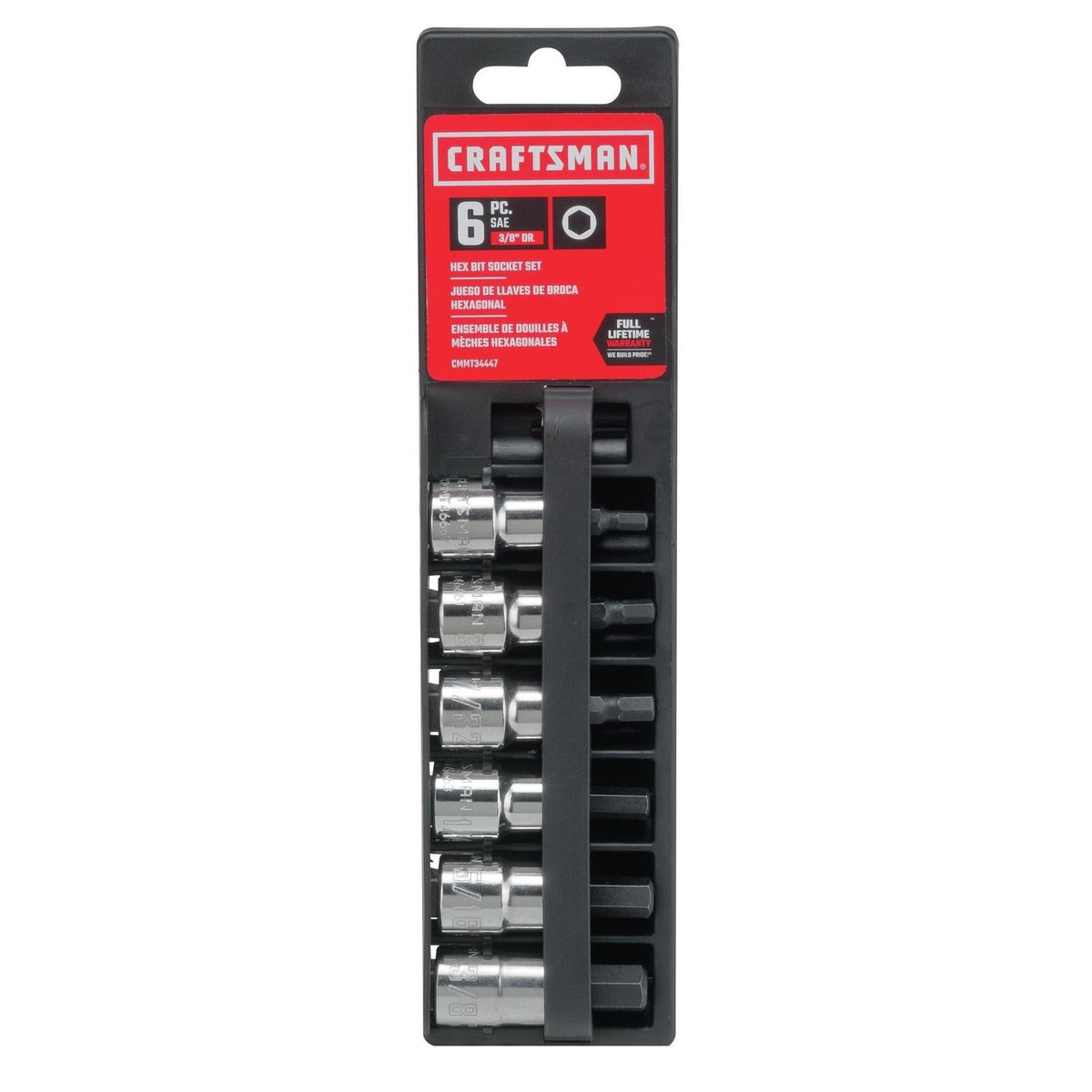 Craftsman SAE Hex Bit Socket Set, 6 pc, 3/8 in. Drive, Polished Chrome