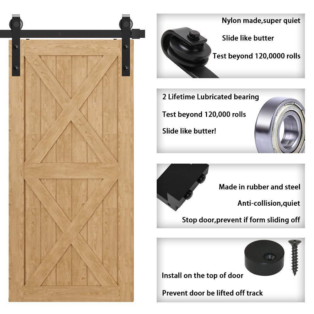 11 ft./132 in. Frosted Black Sliding Barn Door Hardware Track Kit for Double Doors with Non-Routed Floor Guide - Super Arbor