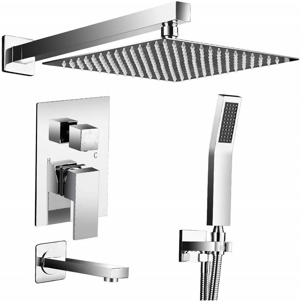 2-Handle 2-Spray Tub and Shower Faucet Handheld Shower Combo with 10 in. Rain Shower Head in Chrome (Valve Included) - Super Arbor