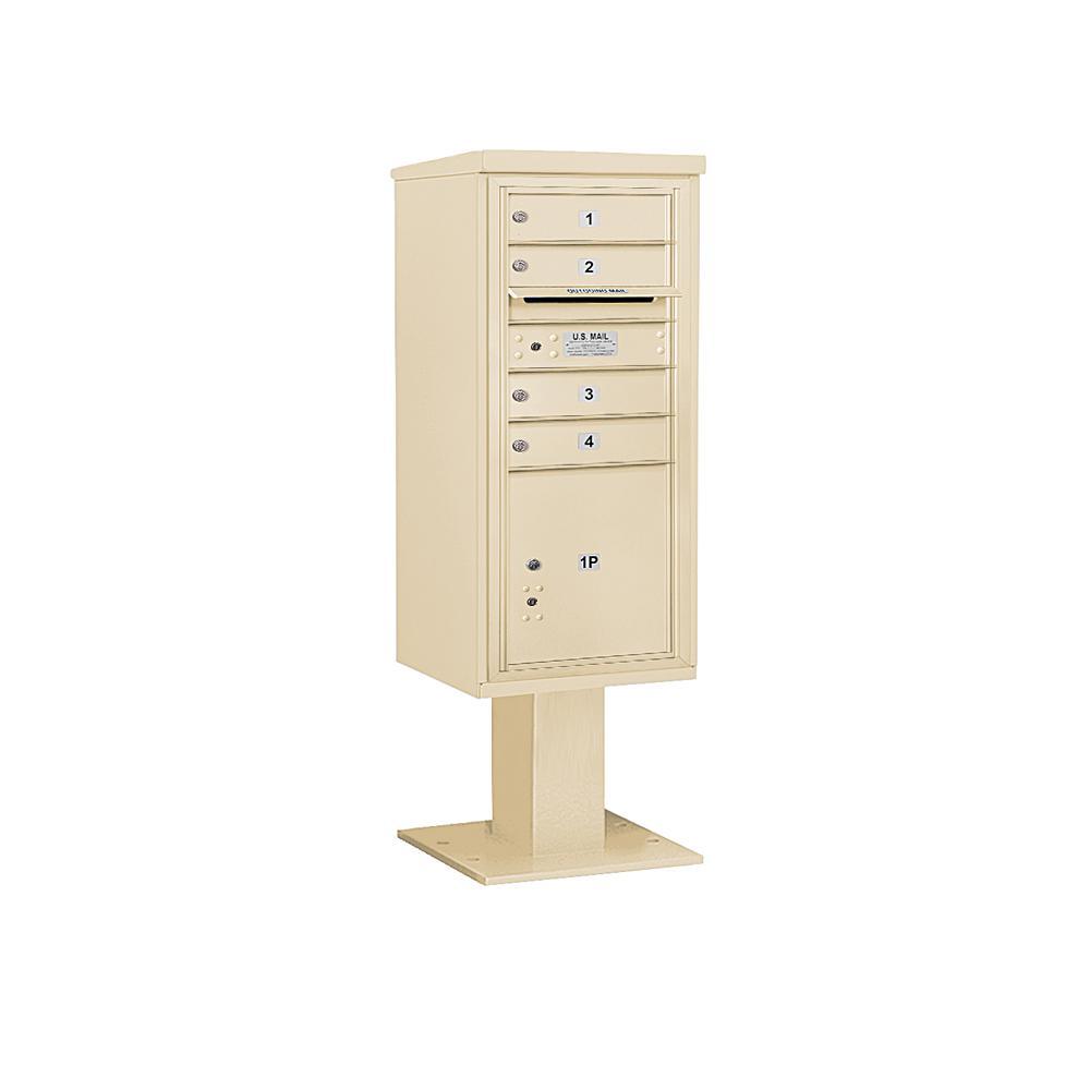 3400 Horizontal Series 4-Compartment 1-Parcel Locker Pedestal Mount Mailbox - Super Arbor