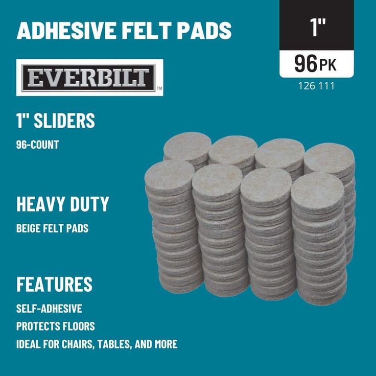 1 in. Beige Heavy-Duty Self-Adhesive Felt Pads (96-Pack)