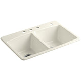 Brookfield Drop-In Cast Iron 33 in. 4-Hole Double Bowl Kitchen Sink in White - Super Arbor
