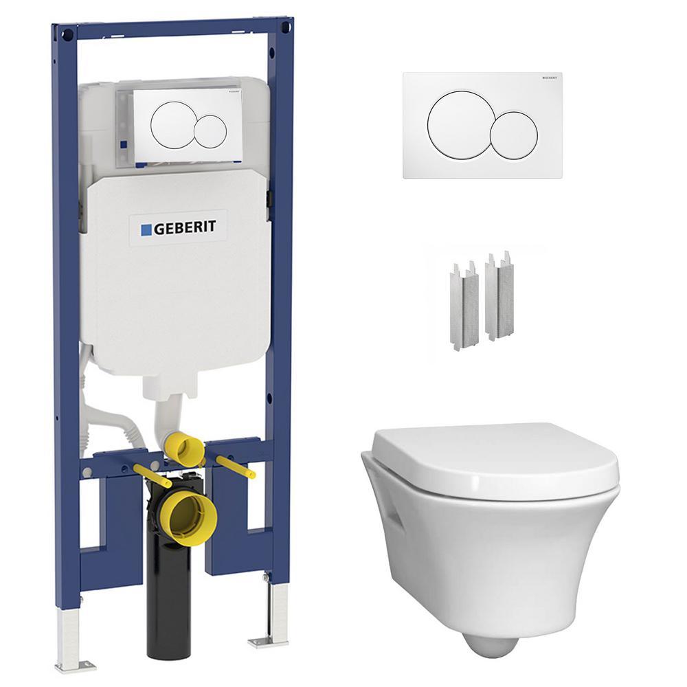 2-Piece 0.8/1.6 GPF Dual Flush Elongated Cossu Toilet in White w/Concealed Tank (2x4 Construction) and Dual Flush Plate - Super Arbor