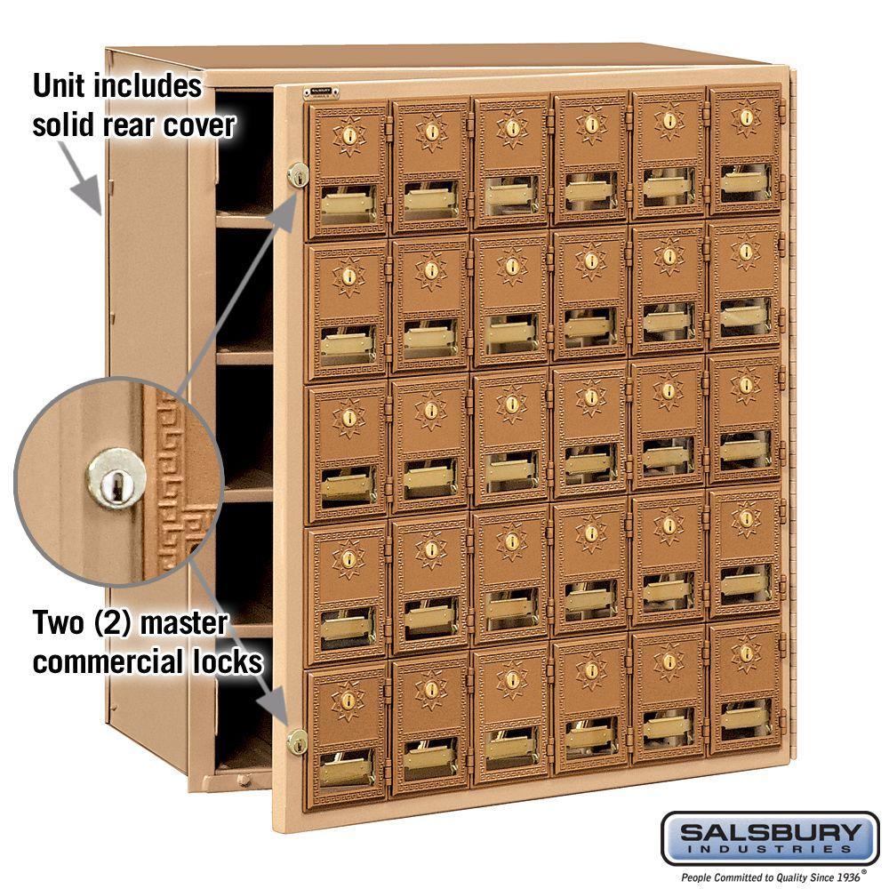 2000 Series Brass Front Loading Mailbox with 30 Doors - Super Arbor