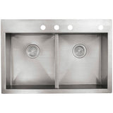 Vault Dual Mount Stainless Steel 33 in. 4-Hole Double Bowl Kitchen Sink with Basin Rack - Super Arbor