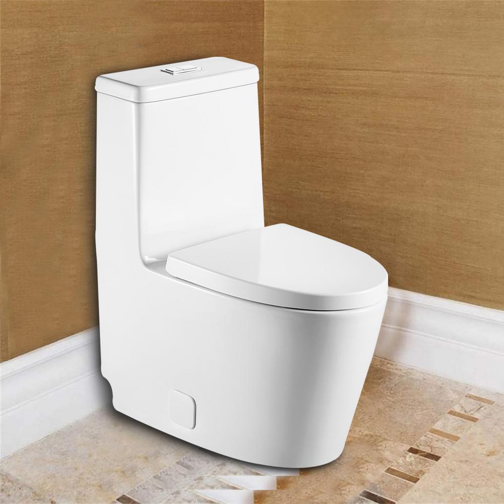 Double flush toilet 1-piece 1.28 GPF white flush toilet, Elongated toilet with seat - Super Arbor