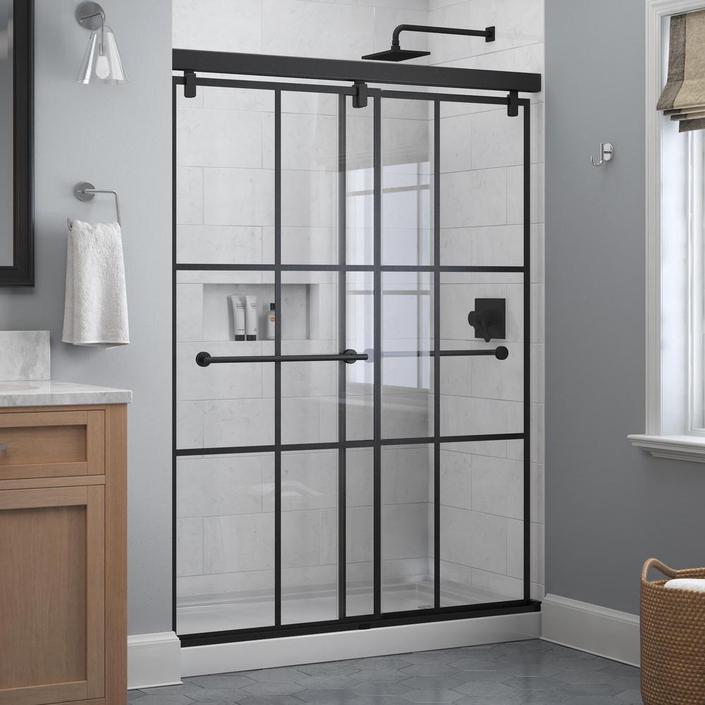 Lyndall 60 in. x 71-1/2 in. Frameless Mod Soft-Close Sliding Shower Door in Matte Black with 1/4 in. (6 mm) Clear Glass - Super Arbor